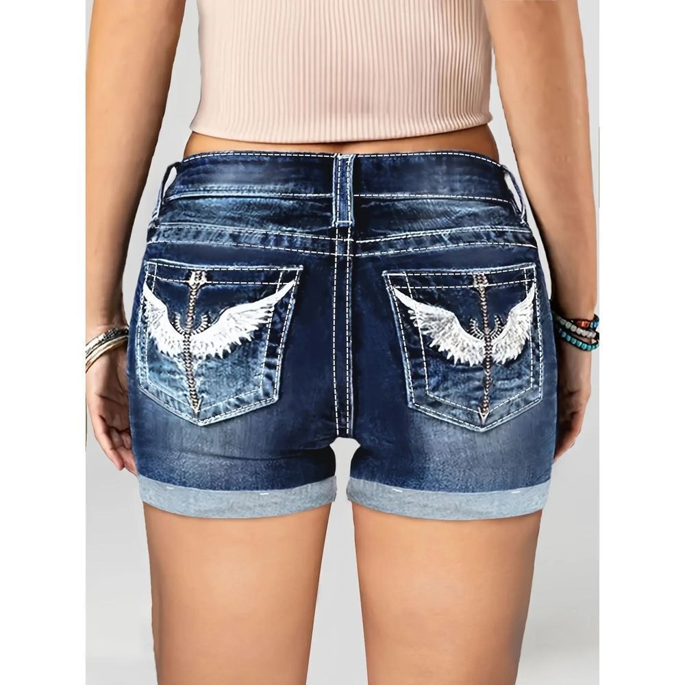SHEIN Dark Blue Embroidered Wing Denim Shorts Women’s Size 2